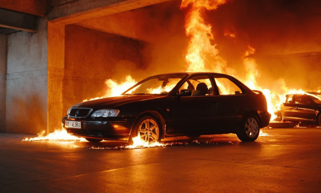 coche ardiendo en parking - kanbam.es